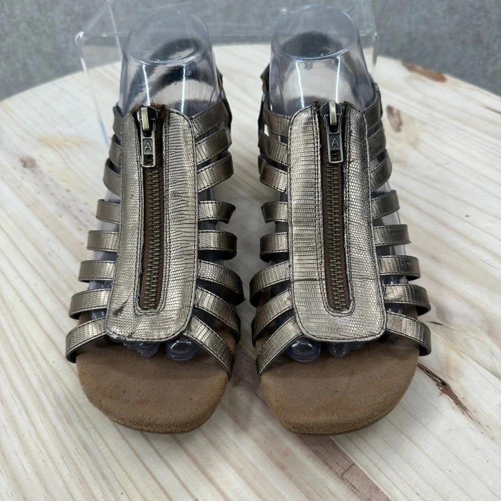 A2 by Aerosoles Yetaway Wedge Sandals Womens 8.5M Bronze Metallic Gladiator Zip